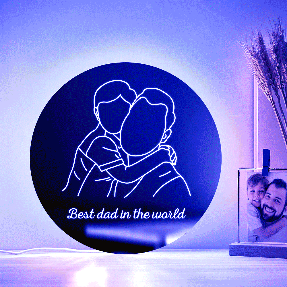 Miroir Rond Avec Photo Personnalisé, Lampe Colorée, Dessin Au Trait, Veilleuse Led, Cadeaux Exquis Pour La Maison - soufeelfr