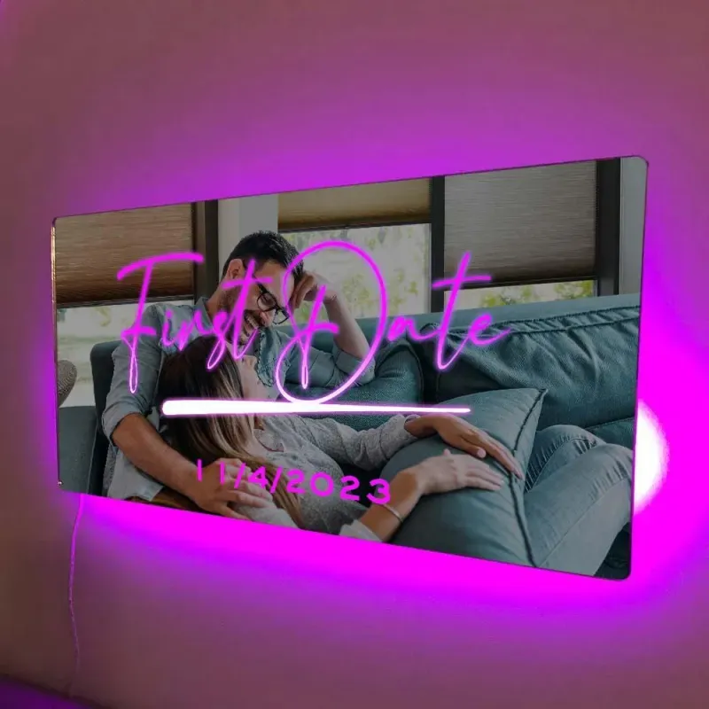 Panneau Miroir Avec Nom Personnalisé, Modèles En Option, Panneau Néon Avec Lumières Led, Texte Personnalisé, Décoration Murale Multicolore, Cadeau Pour La Famille - soufeelfr