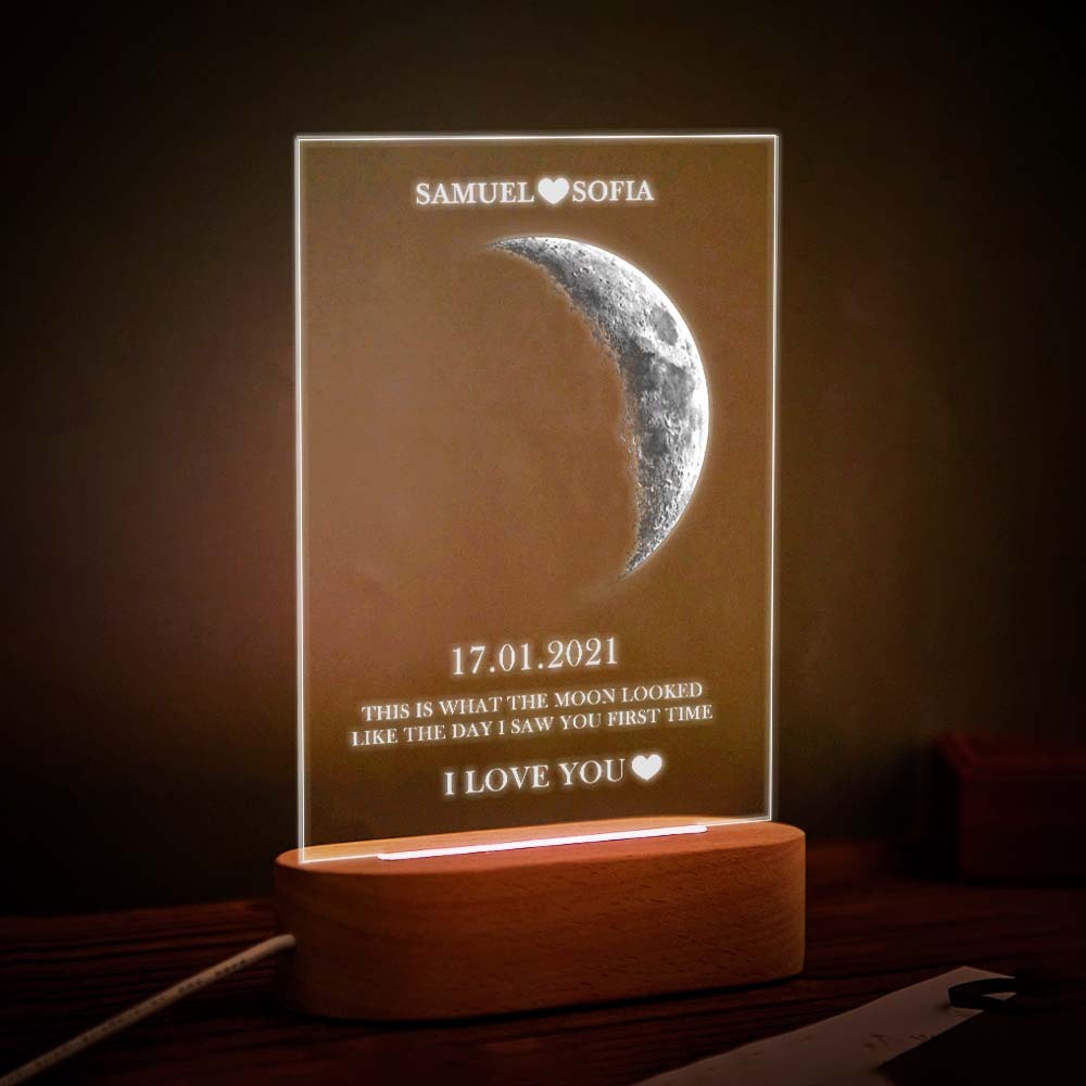 Lampe De Phase De Lune Personnalisée Avec Texte De Noms Personnalisés, Lumière À Sept Couleurs