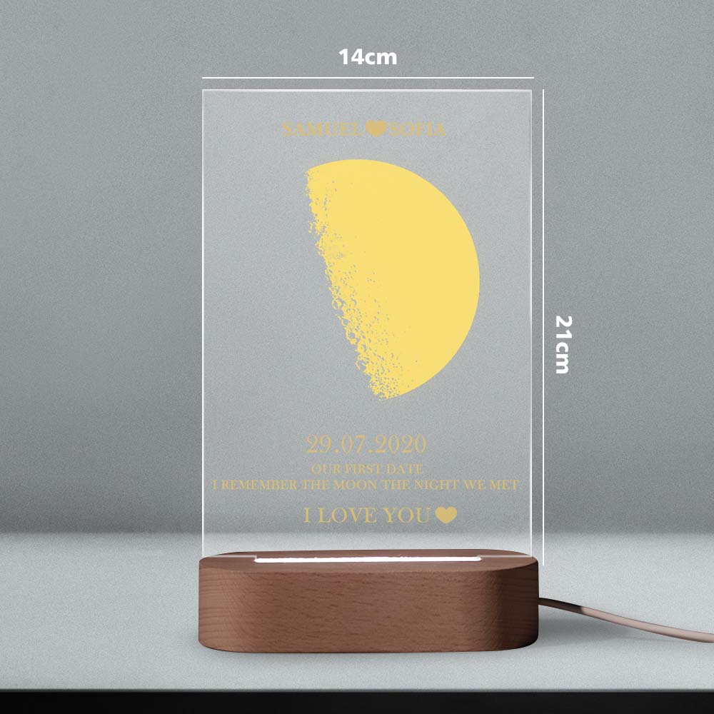 Lampe De Phase De Lune Personnalisée Avec Texte De Noms Personnalisés, Lumière À Sept Couleurs
