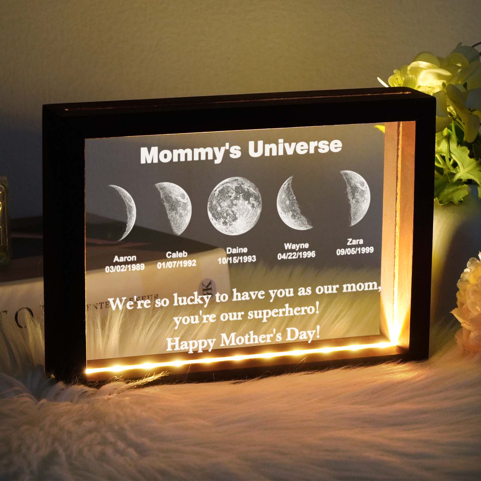 Veilleuse Personnalisée Avec Phases De Lune, Date De Naissance Personnalisée, Cadeau De Fête Des Mères Pour Maman - soufeelfr