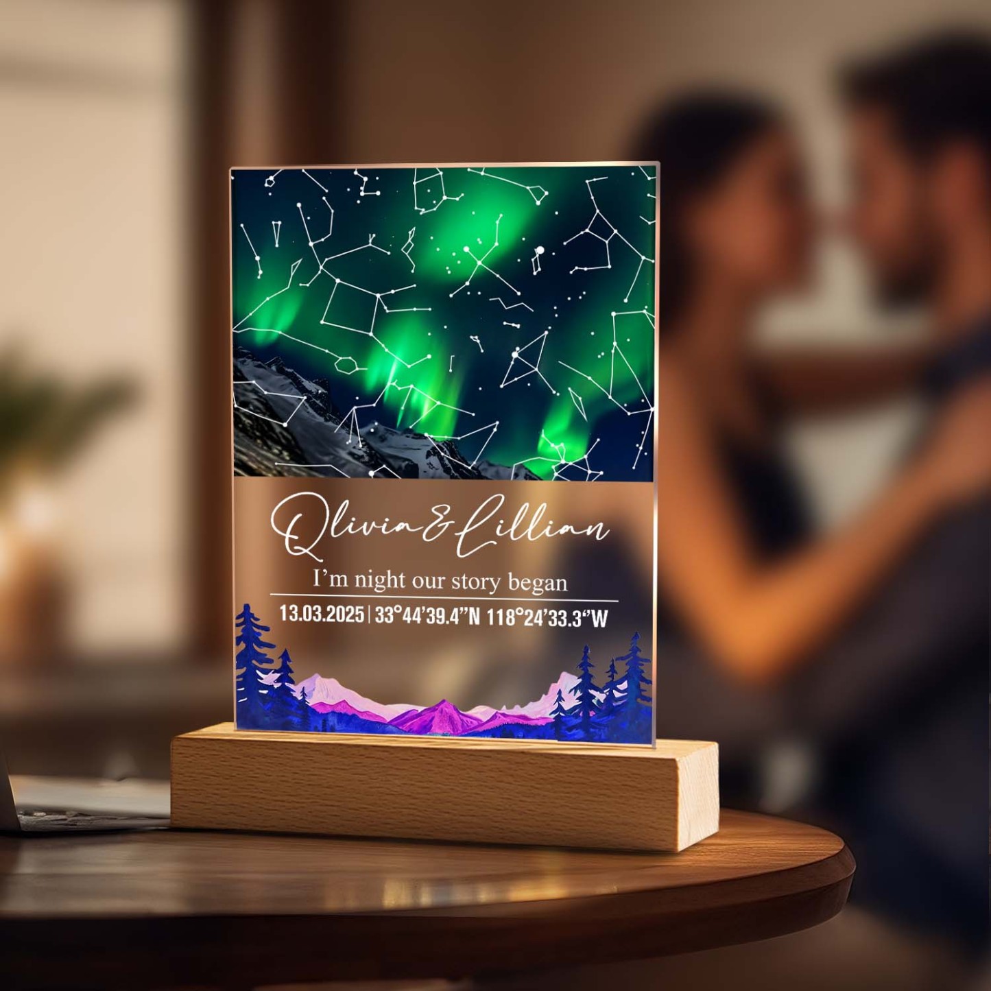 Veilleuse Personnalisée En Acrylique Avec Carte Des Étoiles Et Date, Socle En Bois, Décoration D'intérieur Pour La Saint-valentin, Cadeau D'anniversaire Pour Couple - soufeelfr