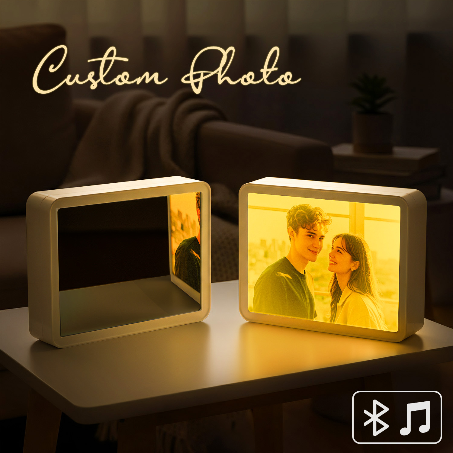 Lampe Miroir Photo Personnalisée, Haut-parleur Bluetooth, Veilleuse Musicale Personnalisée Pour Anniversaires - soufeelfr