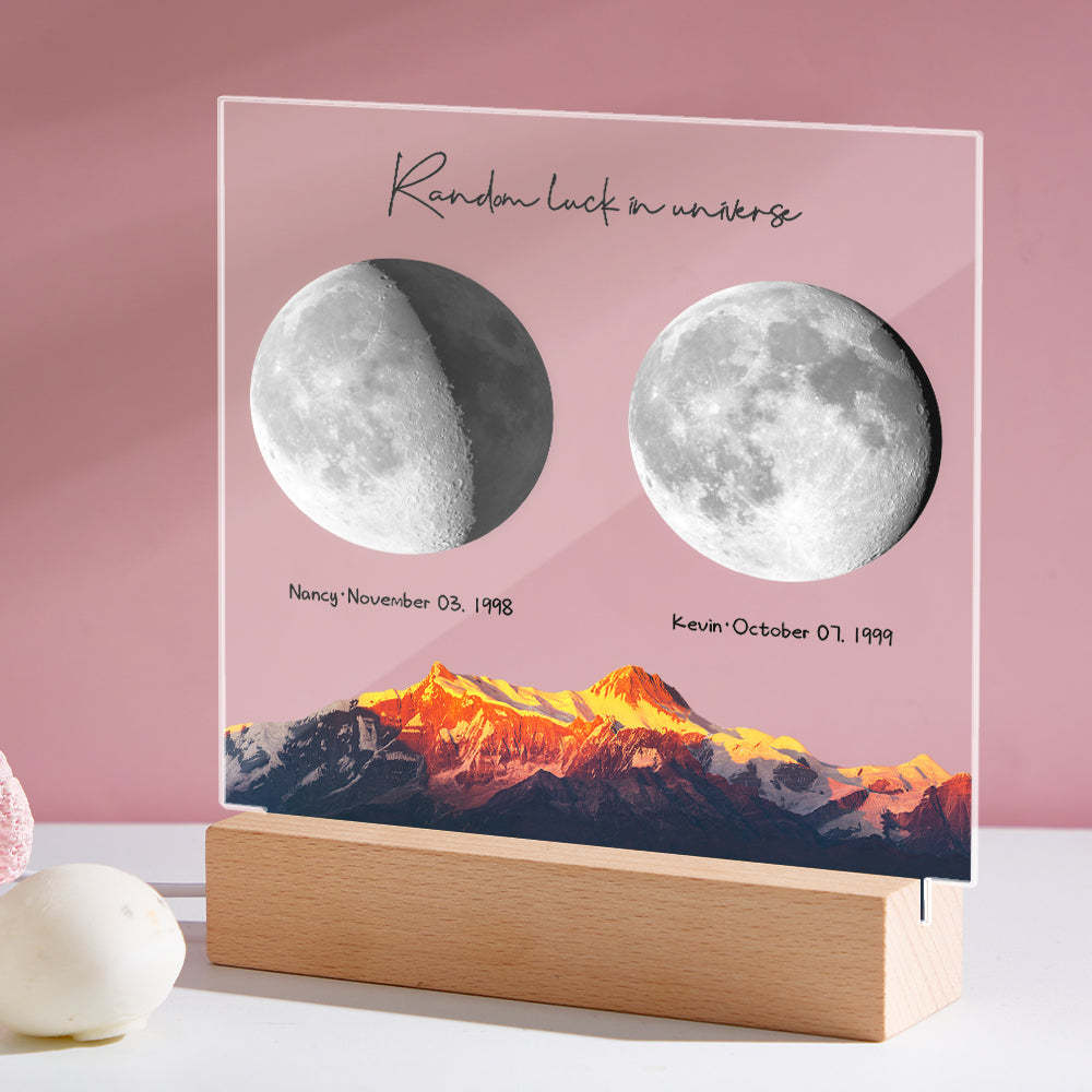 Veilleuse De Lune De Naissance Personnalisée, Lumière Led Personnalisée Avec Phases De Lune, Cadeaux D'anniversaire - soufeelfr