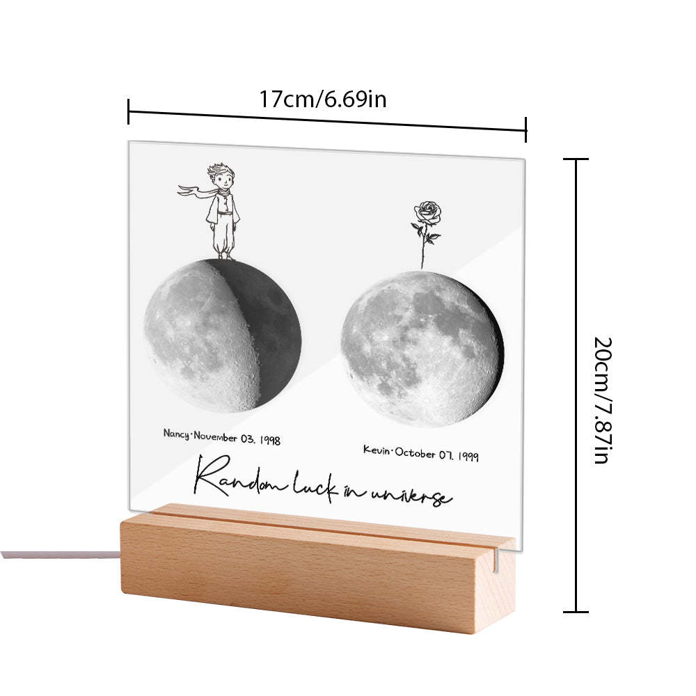 Veilleuse De Lune De Naissance Personnalisée, Lumière Led Personnalisée Avec Phases De Lune, Cadeaux D'anniversaire - soufeelfr