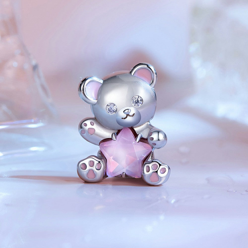 Breloque Ours Étoile Rose Argent Sterling 925 Xs1953