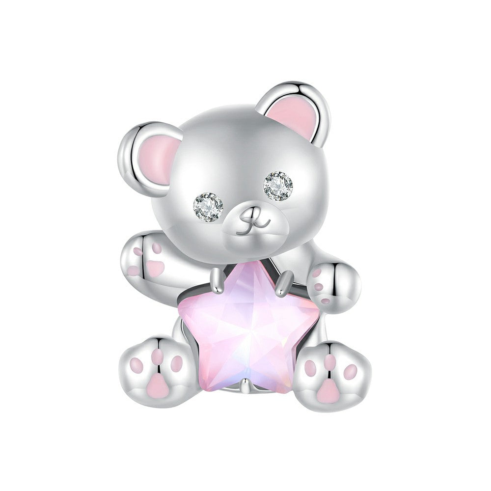 Breloque Ours Étoile Rose Argent Sterling 925 Xs1953