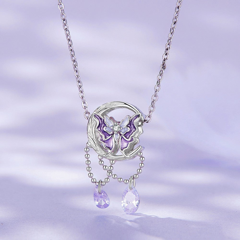 Charme Papillon Lune 925 Argent Sterling Xs1988