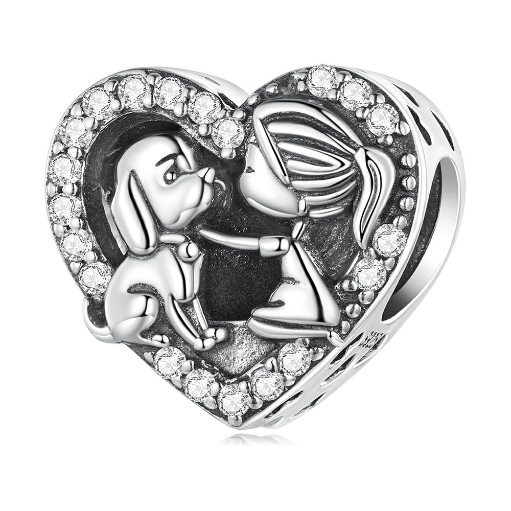 Breloque Fille Et Animal De Compagnie En Argent Sterling 925 Xs2009