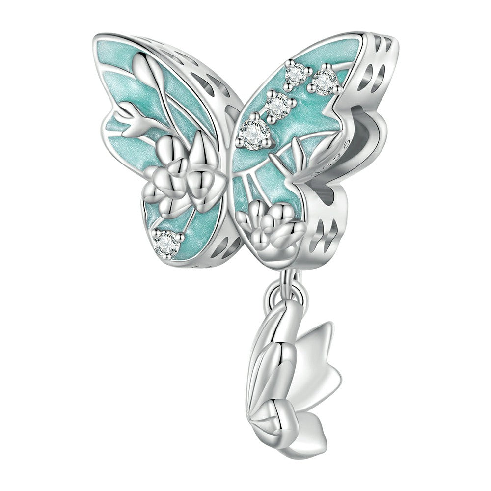 Breloque Papillon Fleur En Argent Sterling 925 Xs2066