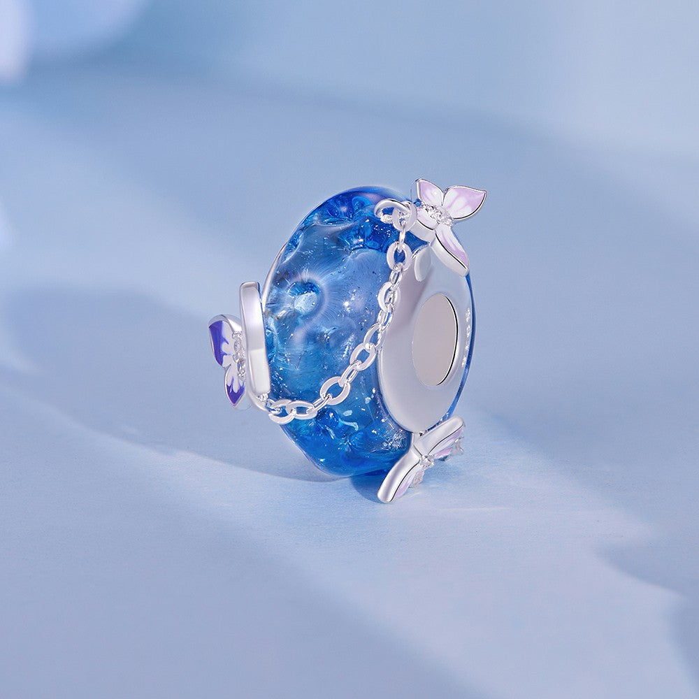 Breloque Bleue Pompon Papillon En Argent Sterling 925 Xs2090