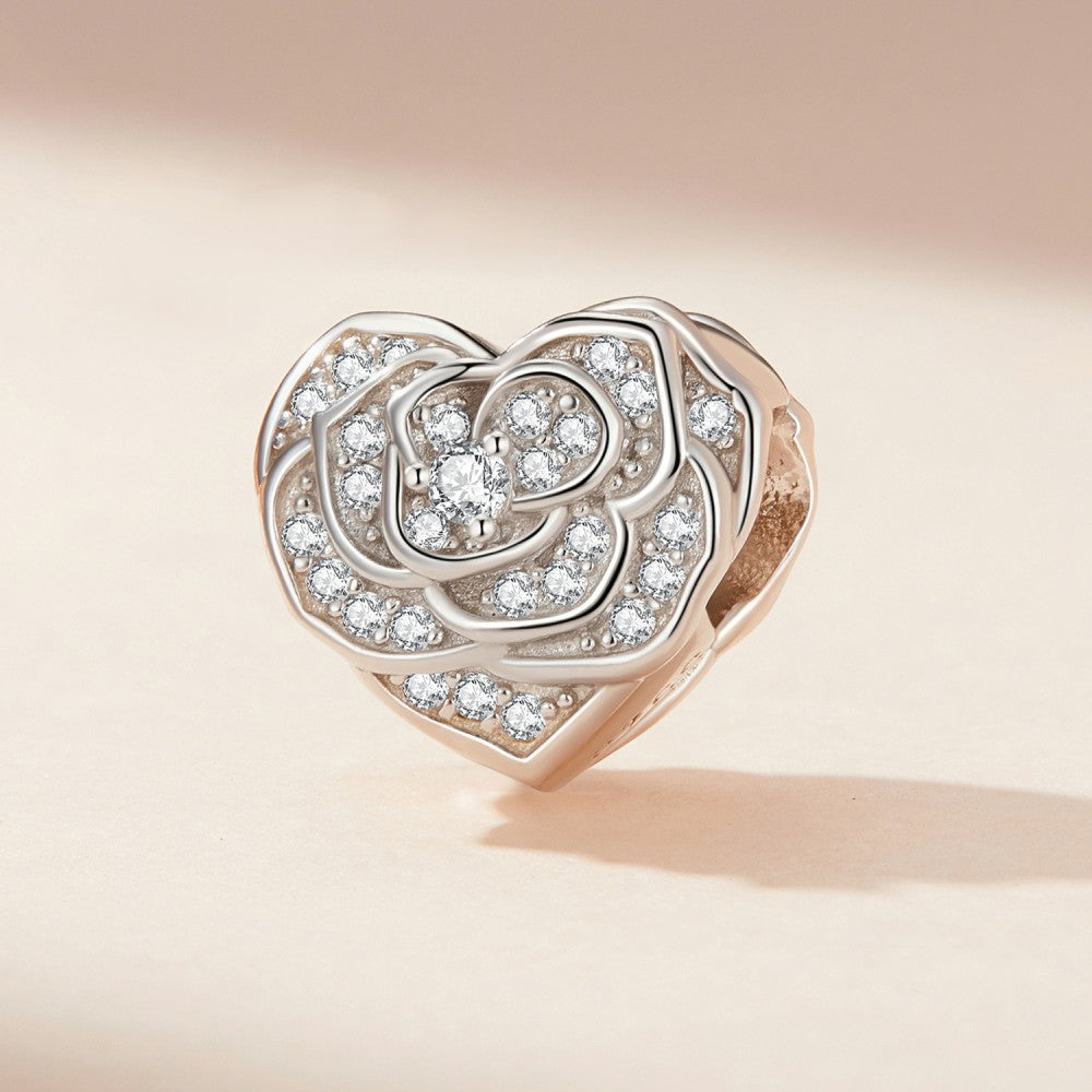Breloque Cœur De Rose En Zircon Blanc, Argent Sterling 925, Xs2101
