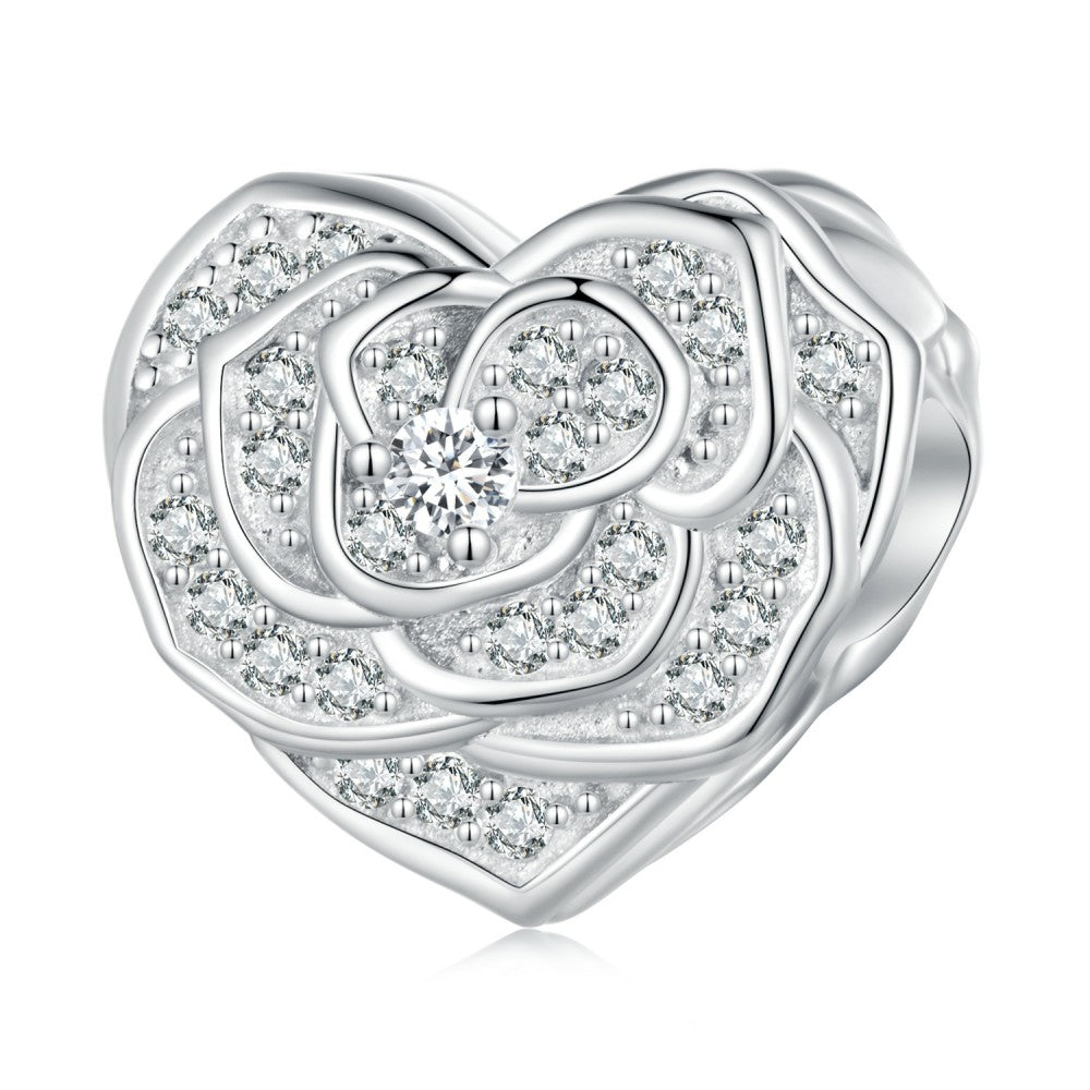 Breloque Cœur De Rose En Zircon Blanc, Argent Sterling 925, Xs2101