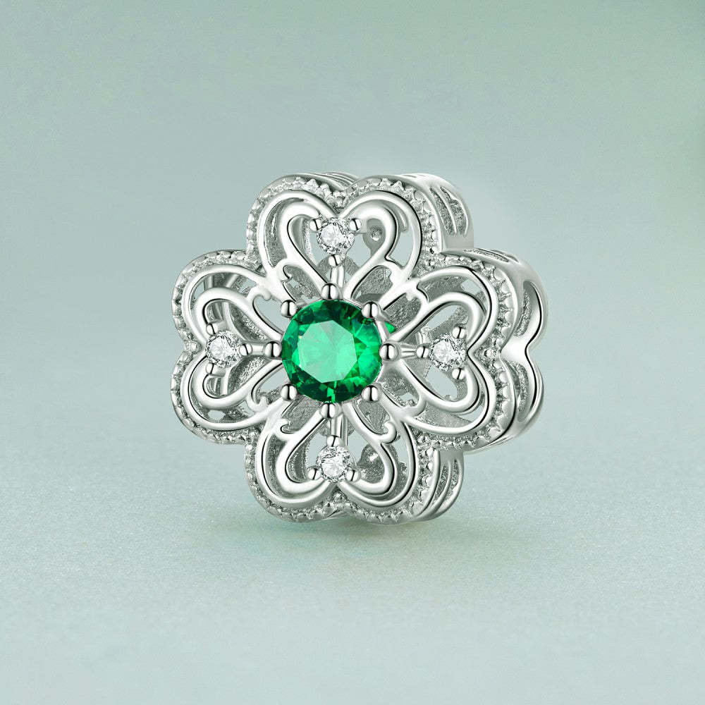 Trèfle À Quatre Feuilles, Breloque En Zircon Vert, Argent Sterling 925, Xs2117