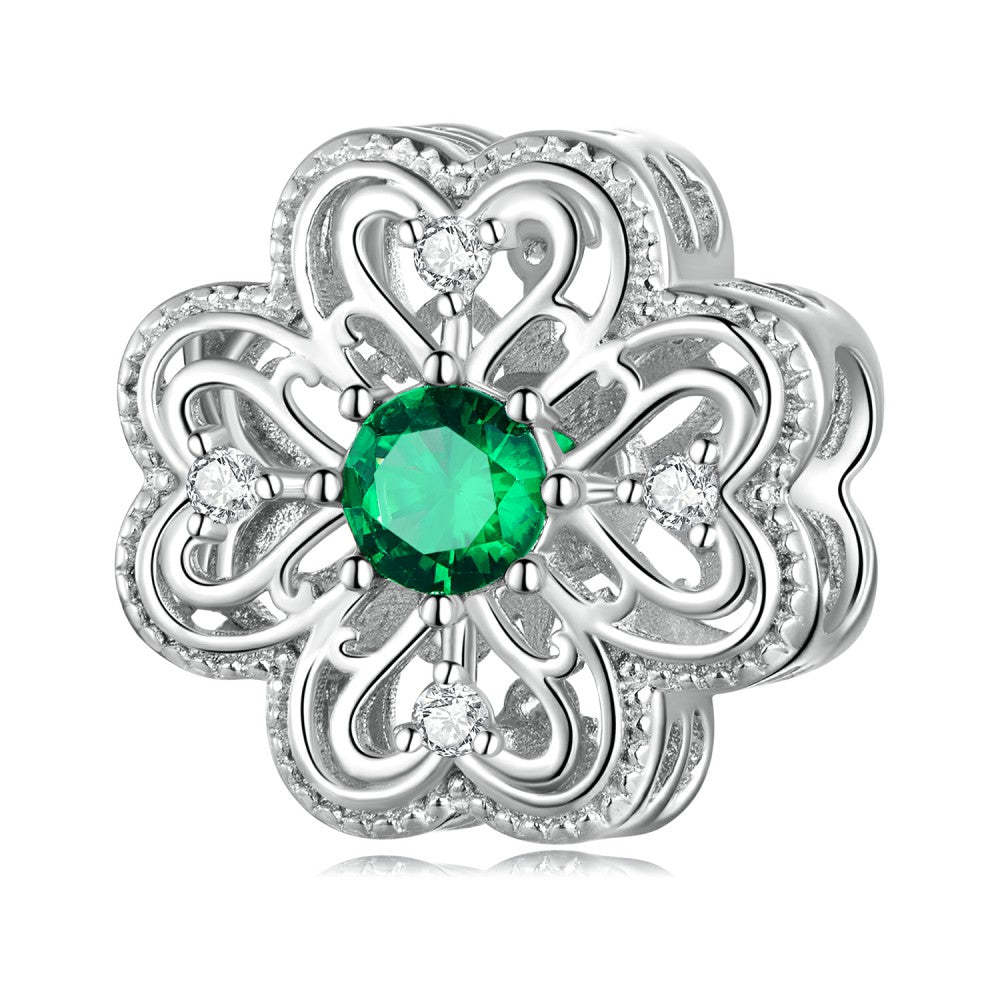 Trèfle À Quatre Feuilles, Breloque En Zircon Vert, Argent Sterling 925, Xs2117