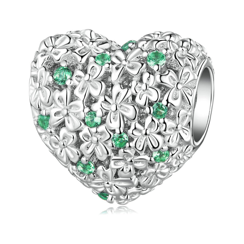 Breloque Décorative En Zircon Vert, Cœur Porte-bonheur, En Argent Sterling 925, Xs2118