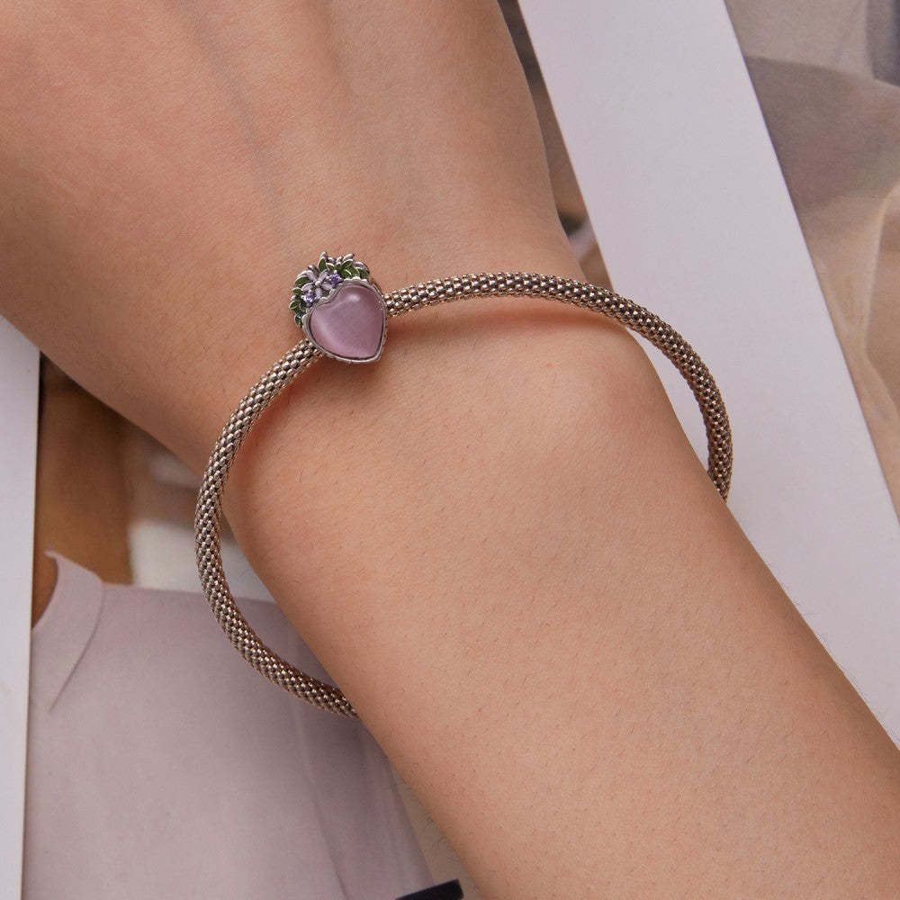 Charme De Feuille Verte Coeur Rose En Argent Sterling 925 Xs2129