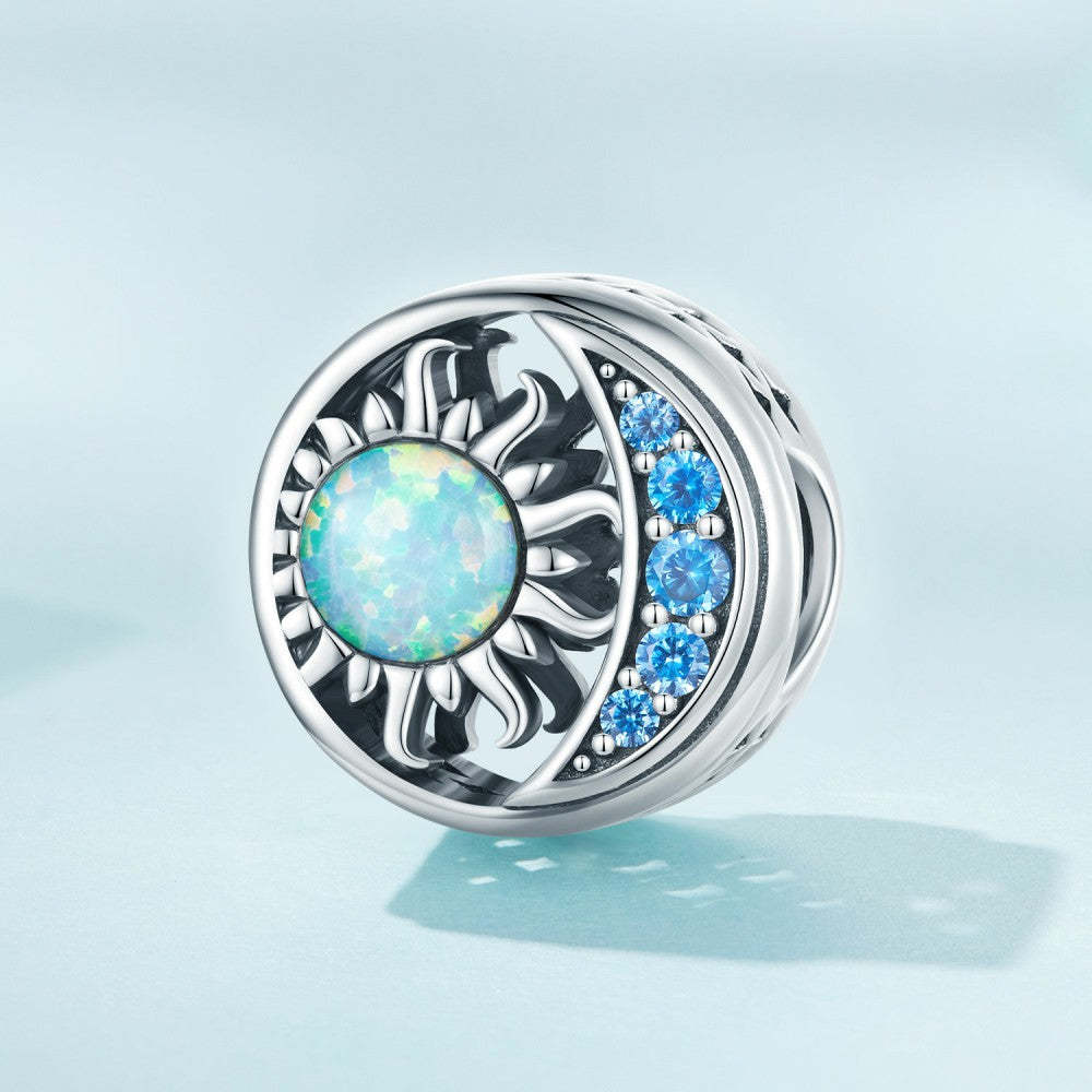 Lune Étoile Opale Bleu Zircon Décor Charme 925 Argent Sterling Xs2144