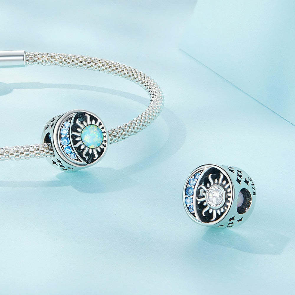 Lune Étoile Opale Bleu Zircon Décor Charme 925 Argent Sterling Xs2144