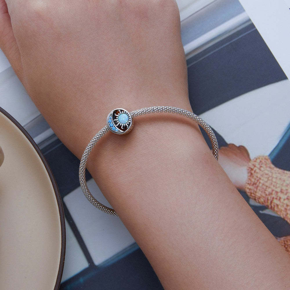 Lune Étoile Opale Bleu Zircon Décor Charme 925 Argent Sterling Xs2144