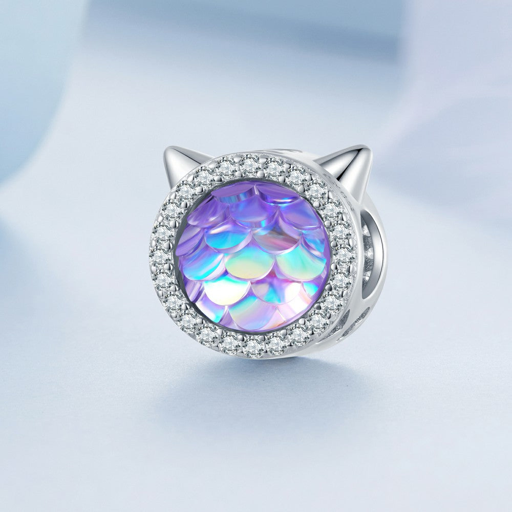 Tête De Chat Écailles De Poisson Charme Dégradé Violet Argent Sterling 925 Xs2154