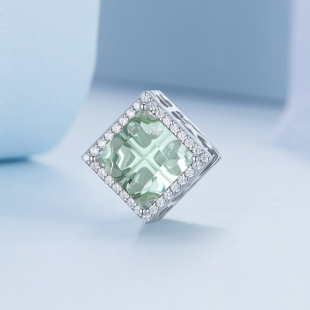 Trèfle À Quatre Feuilles Breloque Vert Clair Argent Sterling 925 Xs2190