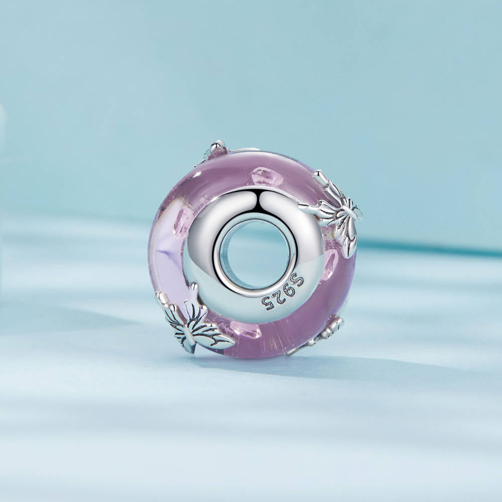 Bouchon De Perles En Verre Rose Papillon, Breloque D'espacement, Cadeaux De Noël En Argent - soufeelfr