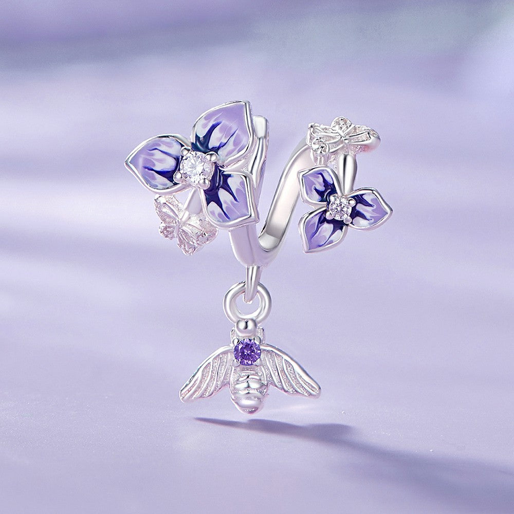 Pensées Et Abeilles Pendent Charme 925 Argent Sterling Yb2263