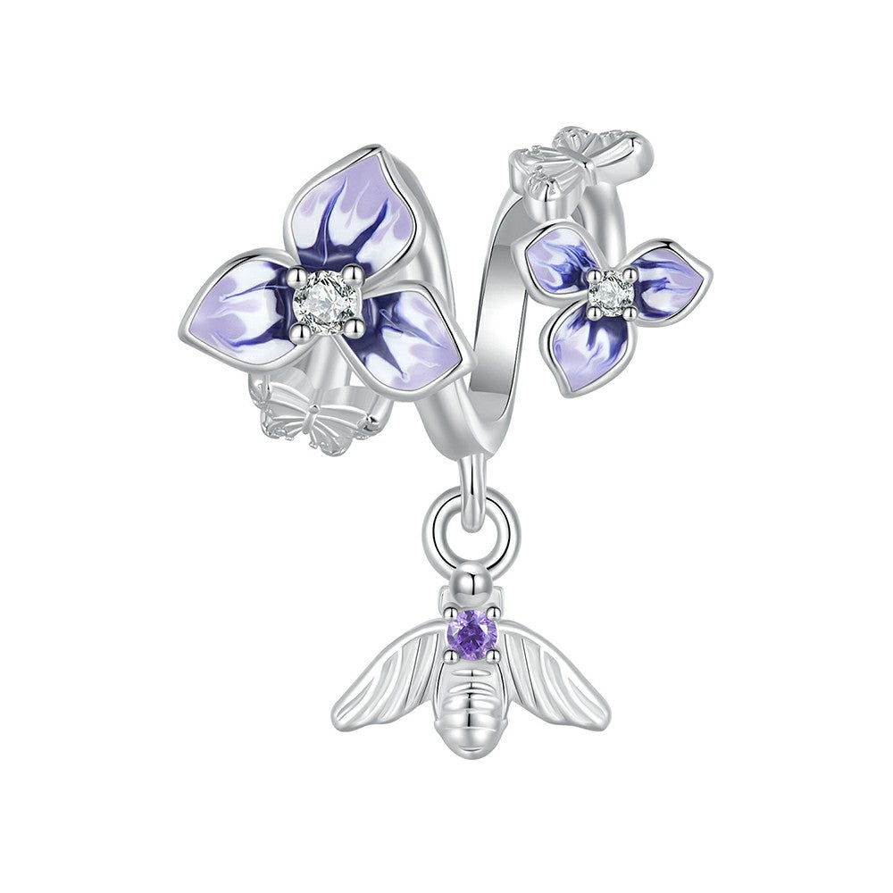 Pensées Et Abeilles Pendent Charme 925 Argent Sterling Yb2263