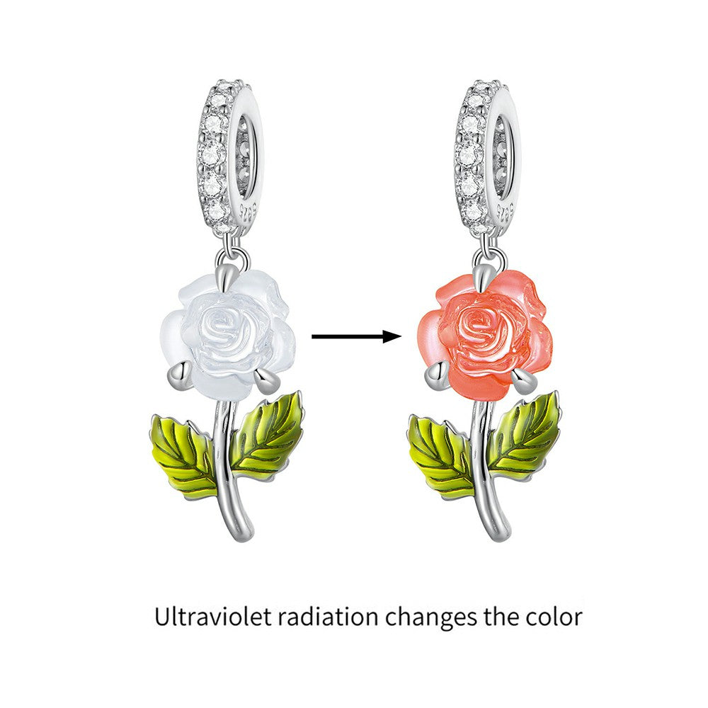 Température Décoloration Cristal Orange Rose Balancent Charme 925 Argent Sterling Yb2268