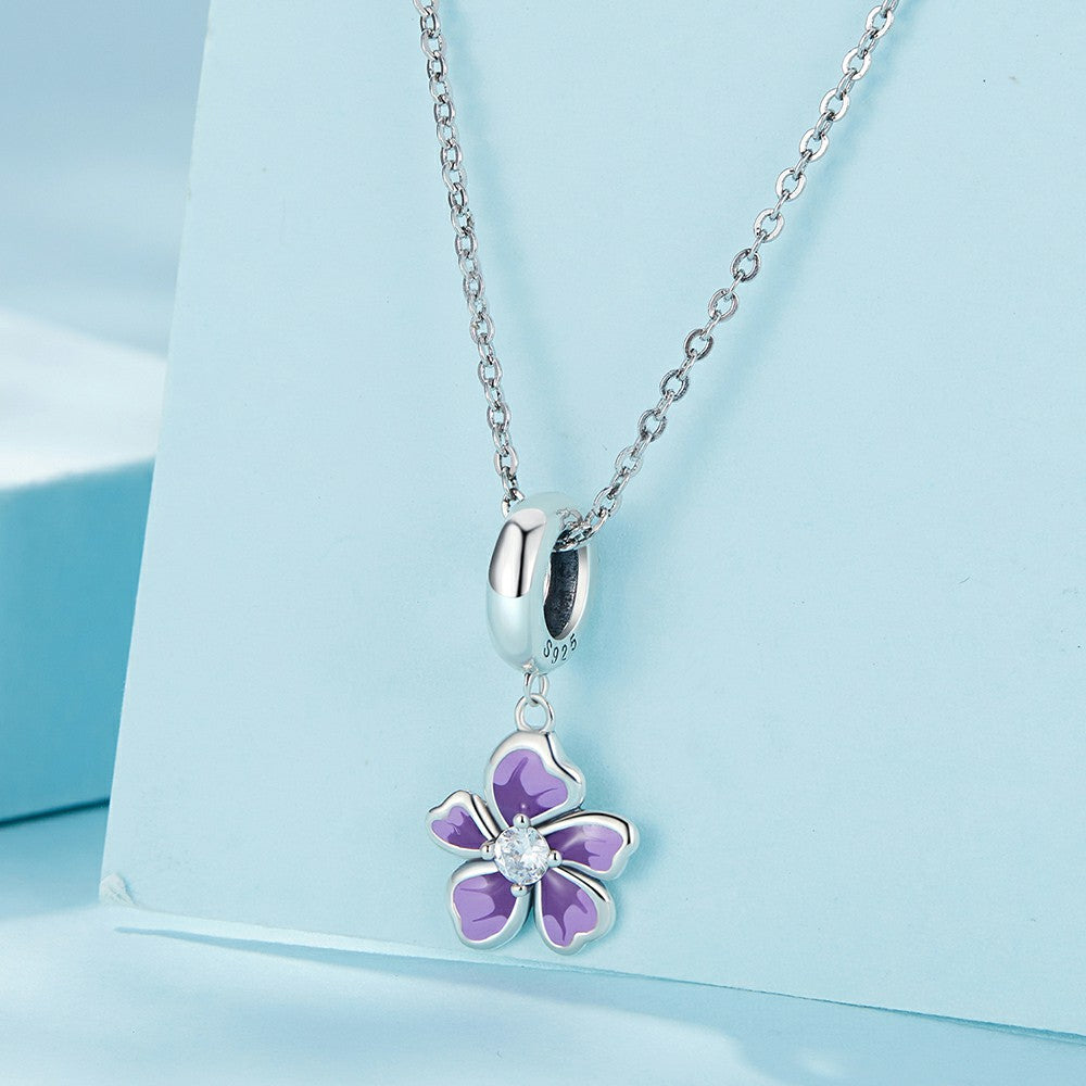 Charme Pendentif Fleur Violette En Argent Sterling 925 Yb2274