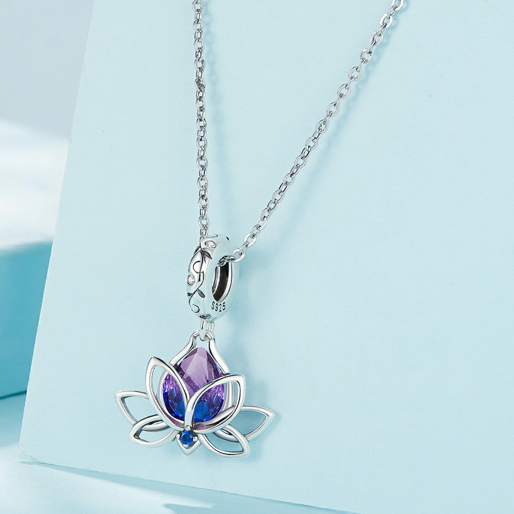 Breloque Lotus Violet En Argent Sterling 925 Yb2276