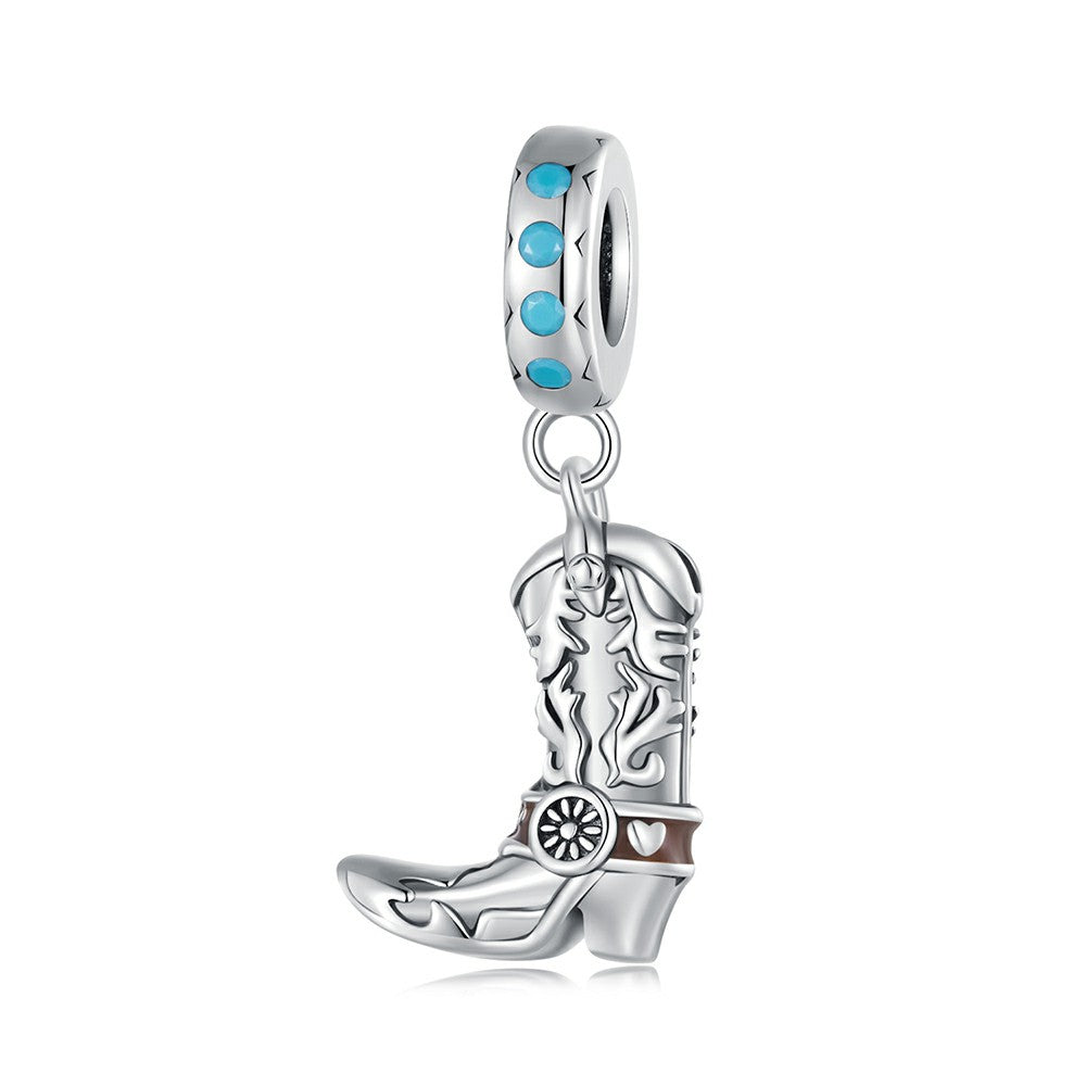 Bottes En Cuir De Cowboy Pendent Charme 925 Argent Sterling Yb2320