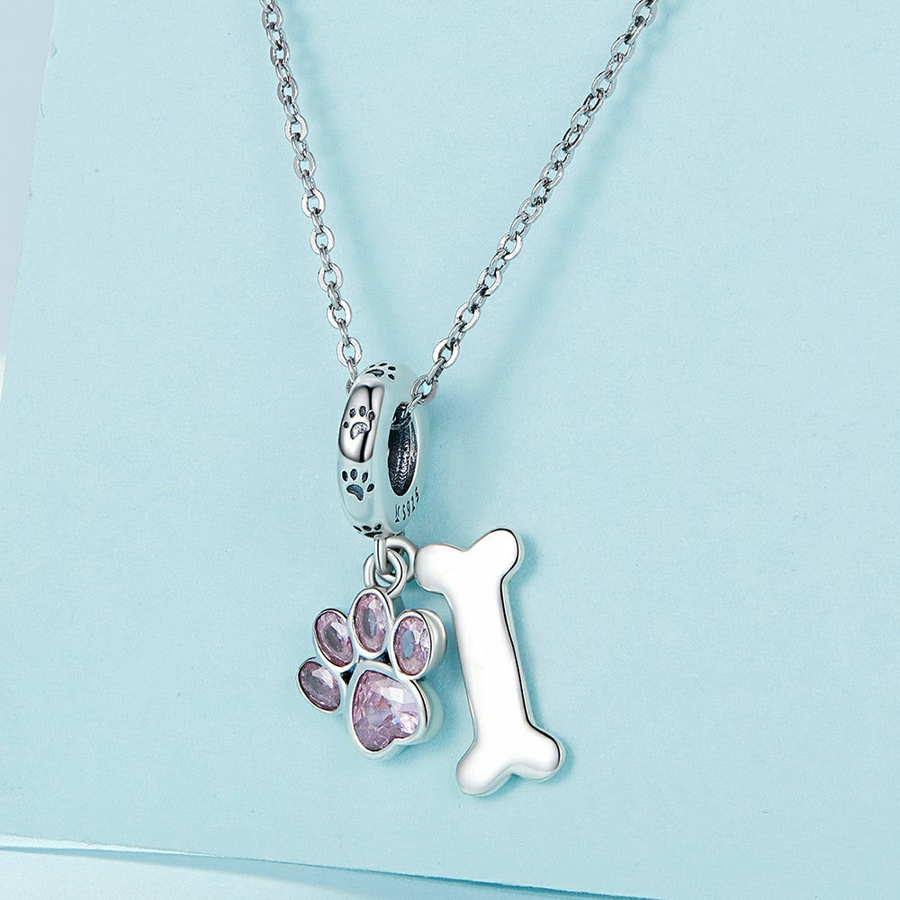 Breloque En Forme D'os De Patte De Chien Rose, En Argent Sterling 925, Yb2331