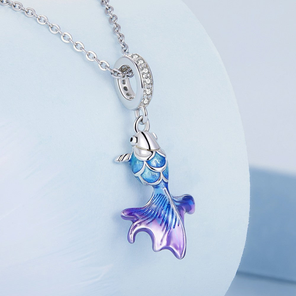 Charme Pendentif Koi Bleu En Argent Sterling 925 Yb2433