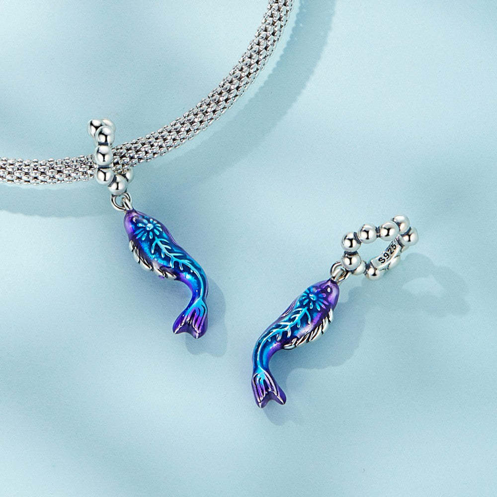 Breloque En Émail De Poisson Bizarre Bleu, Argent Sterling 925, Yb2437