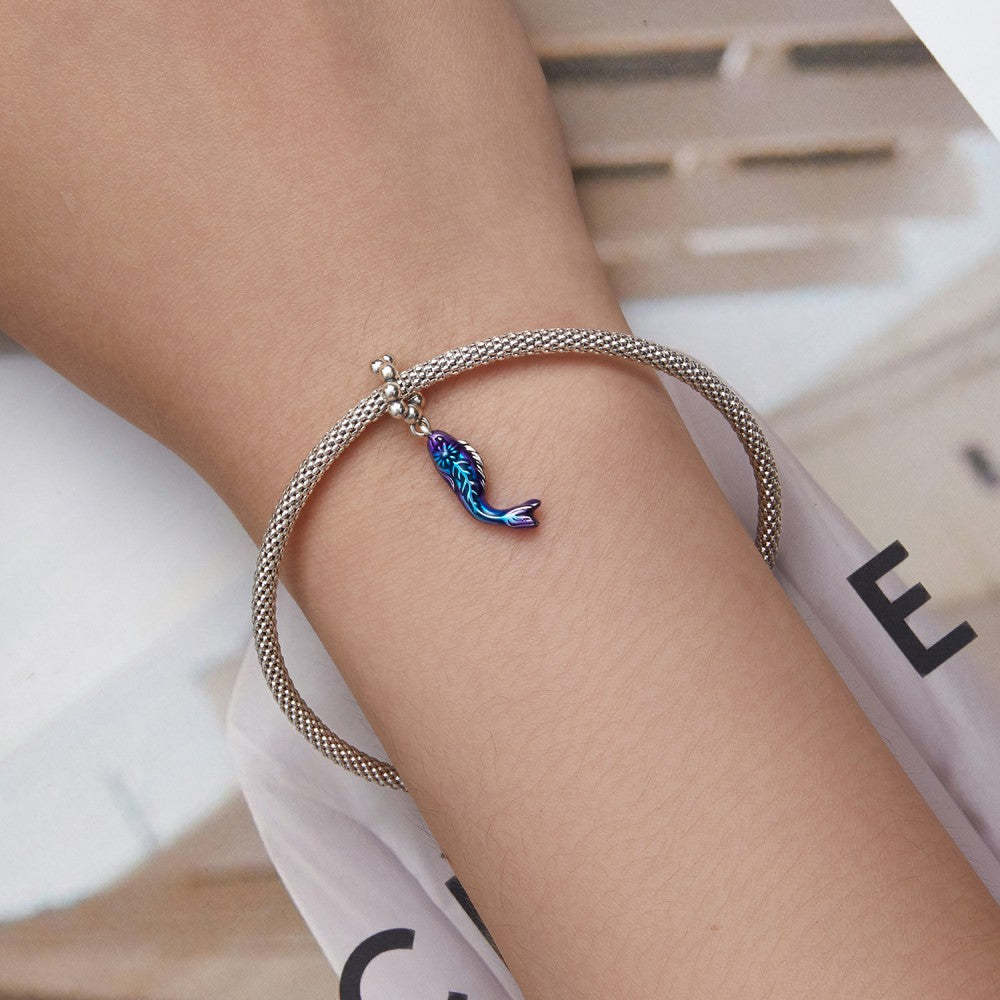 Breloque En Émail De Poisson Bizarre Bleu, Argent Sterling 925, Yb2437