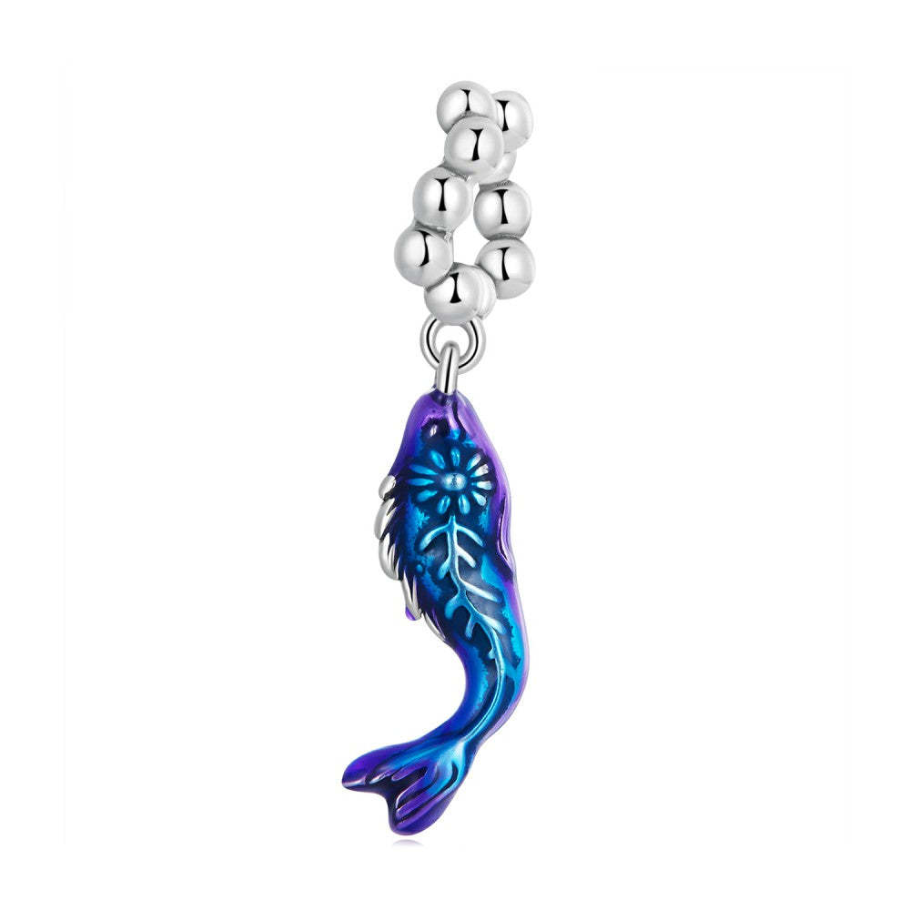Breloque En Émail De Poisson Bizarre Bleu, Argent Sterling 925, Yb2437