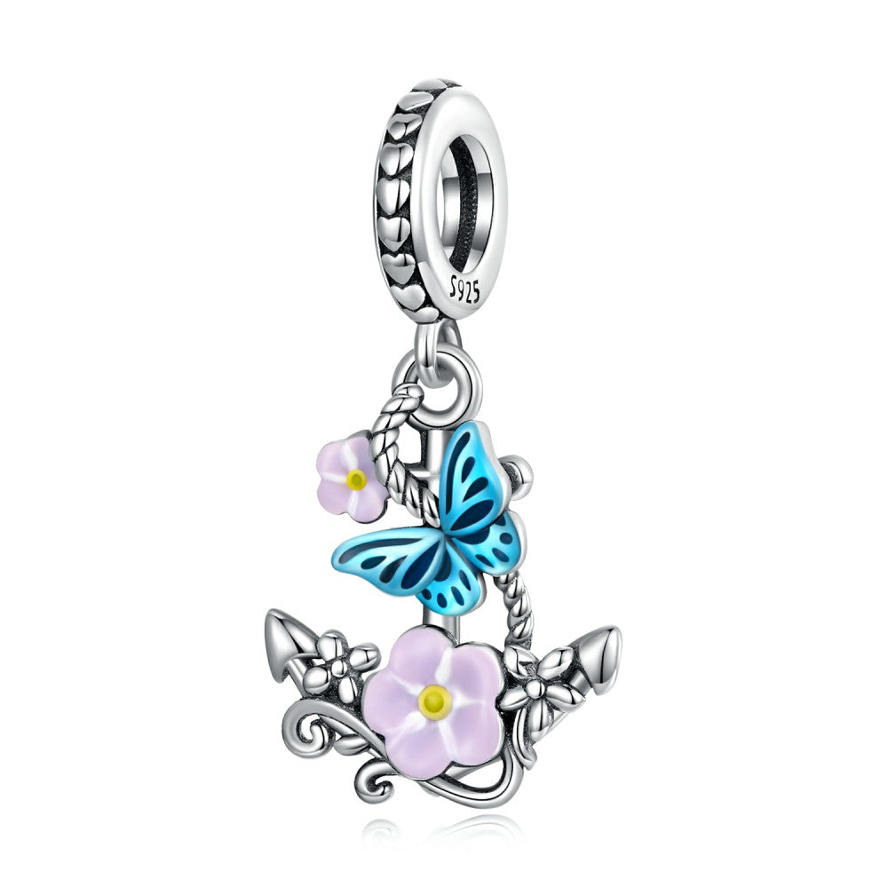 Charme D'ancre De Fleur En Argent Sterling 925 Yb2470