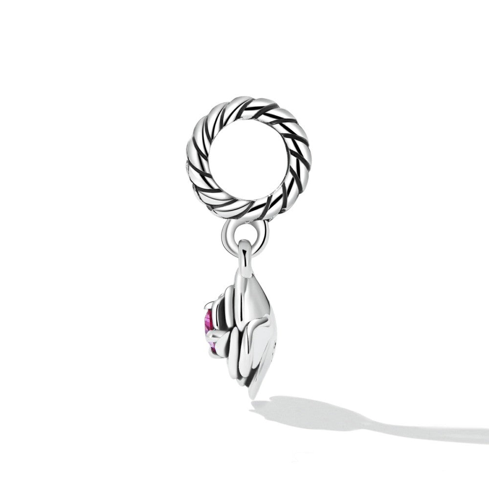 Rose Avec Breloque En Zircon Rouge Rose En Argent Sterling 925 Yb2489