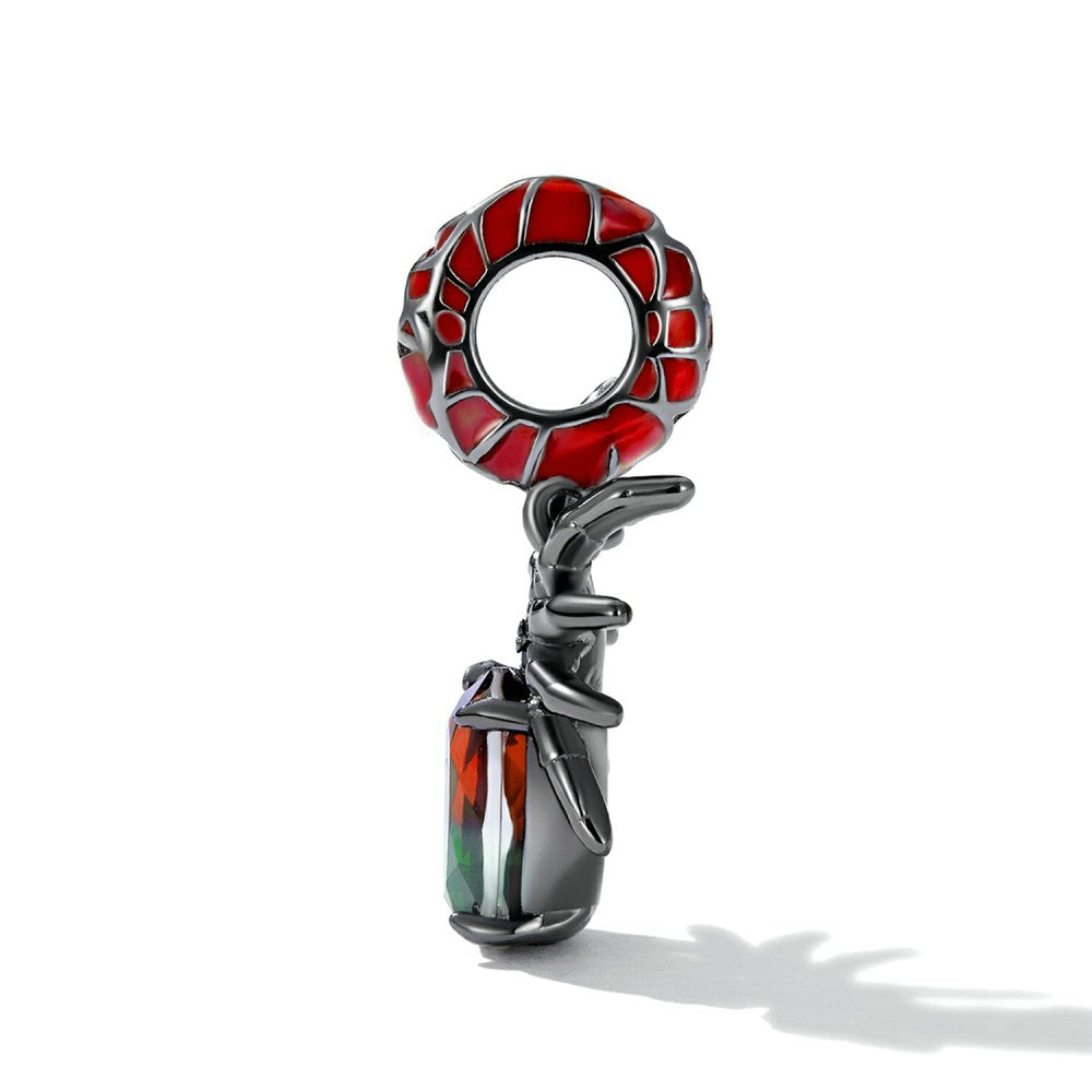 Breloque Pendentif Araignée Foncée Noire Et Rouge En Argent Sterling 925 Yb2495