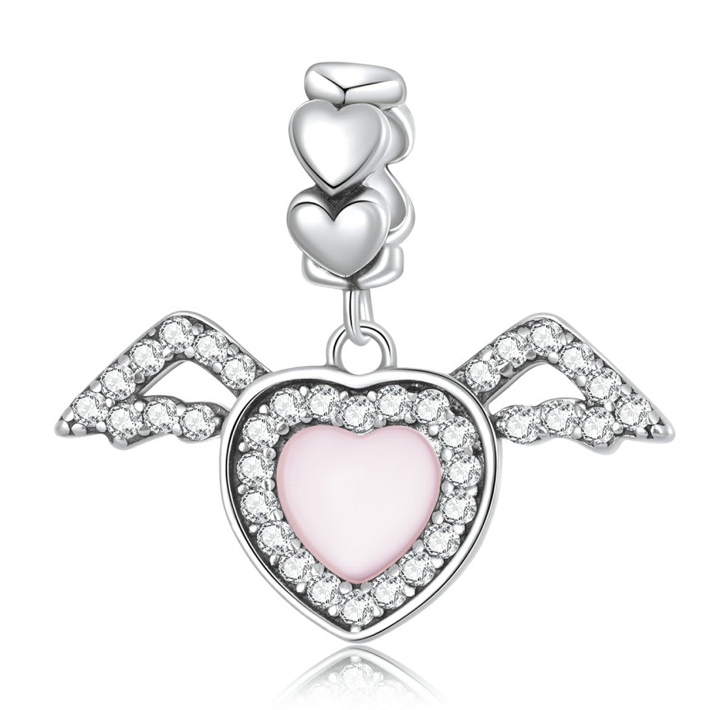 Coeur Rose Avec Ailes Balancent Charme 925 Argent Sterling Yb2525