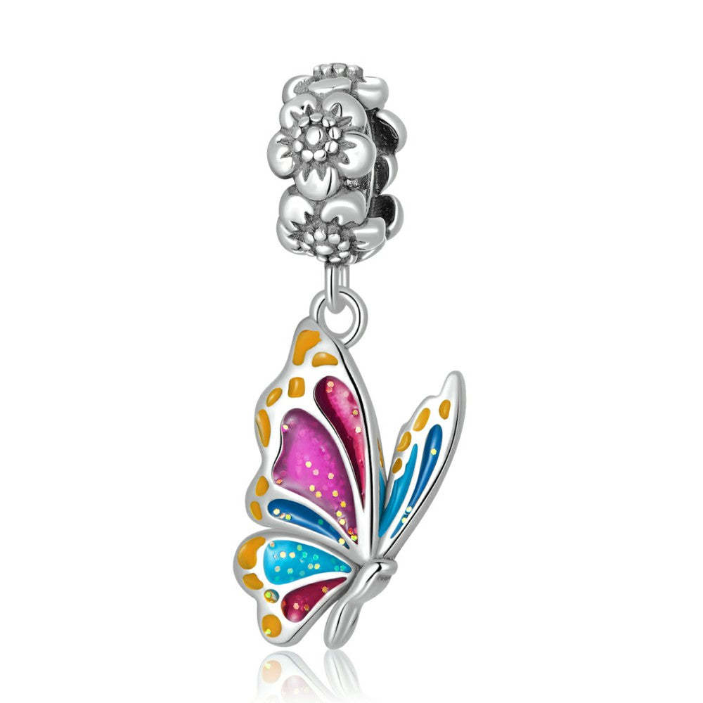 Breloque Papillon Et Fleurs Colorées En Argent Sterling 925 Yb2534