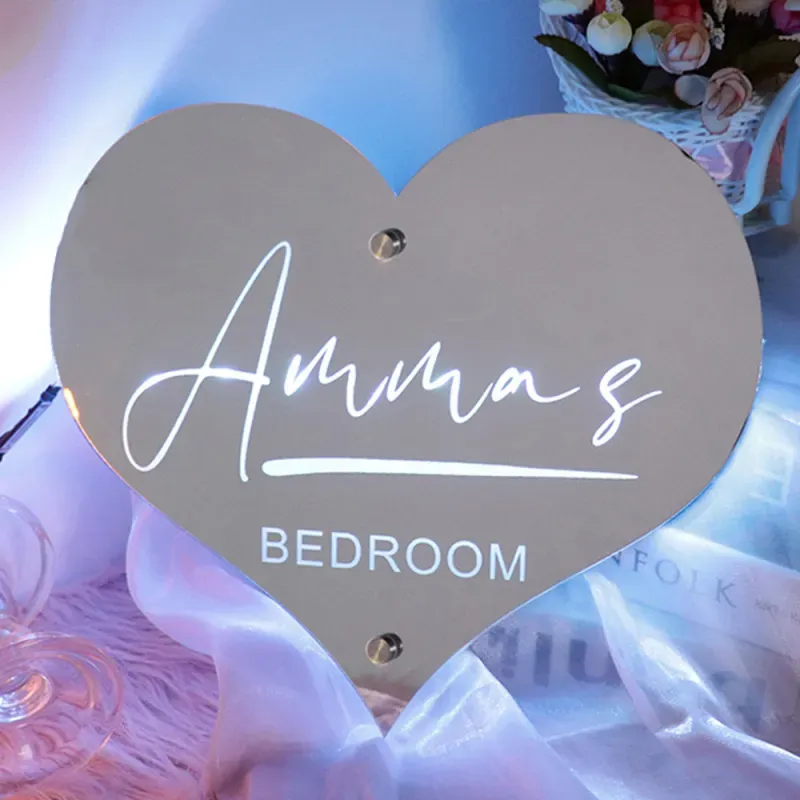 Panneau Miroir Avec Nom Personnalisé, Modèles En Option, Panneau Néon Avec Lumières Led, Texte Personnalisé, Décoration Murale Multicolore, Cadeau Pour La Famille - soufeelfr