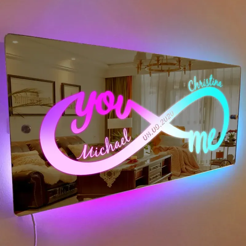 Panneau Miroir Avec Nom Personnalisé, Modèles En Option, Panneau Néon Avec Lumières Led, Texte Personnalisé, Décoration Murale Multicolore, Cadeau Pour La Famille - soufeelfr