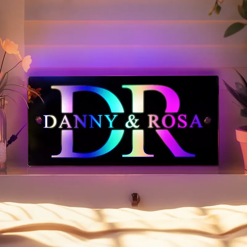 Panneau Miroir Avec Nom Personnalisé, Modèles En Option, Panneau Néon Avec Lumières Led, Texte Personnalisé, Décoration Murale Multicolore, Cadeau Pour La Famille - soufeelfr