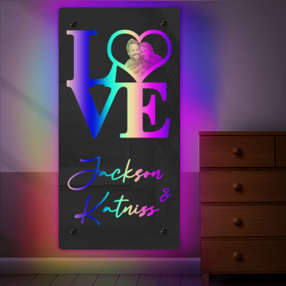 Nom Personnalisé Coeur Photo Love Miroir Lumière Couple Cadeau - soufeelfr
