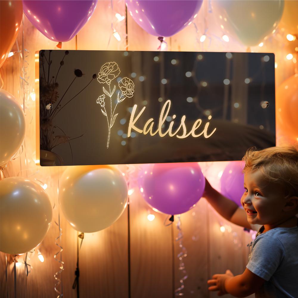 Nom Personnalisé Et Sélection Du Mois De La Fleur D'anniversaire, Signe De Miroir D'anniversaire De Noël, Miroirs Muraux Lumineux Éclairés Par Led Personnalisés - soufeelfr