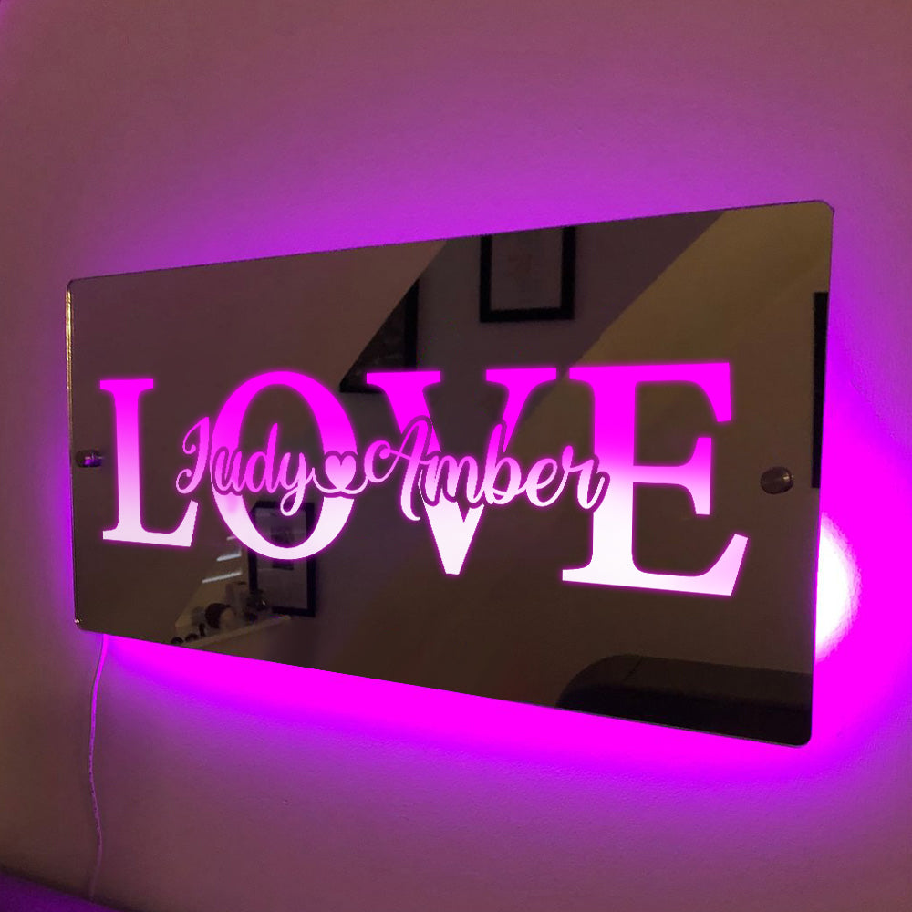 Lumière De Miroir Avec Nom Personnalisé, Lumière Personnalisée, Cadeau D'amour Pour Couple - soufeelfr