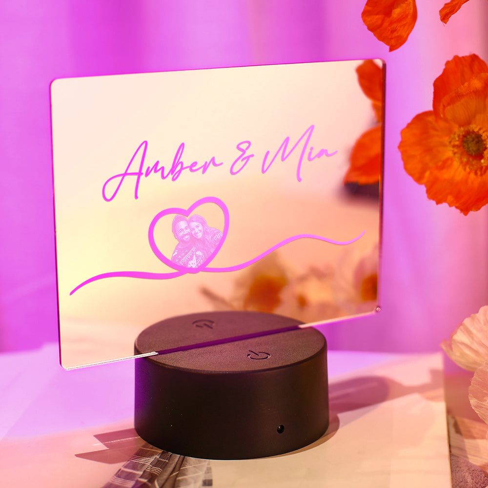 Lampe Photo Miroir Avec Nom Personnalisé, Cadeau De Couple Coloré - soufeelfr
